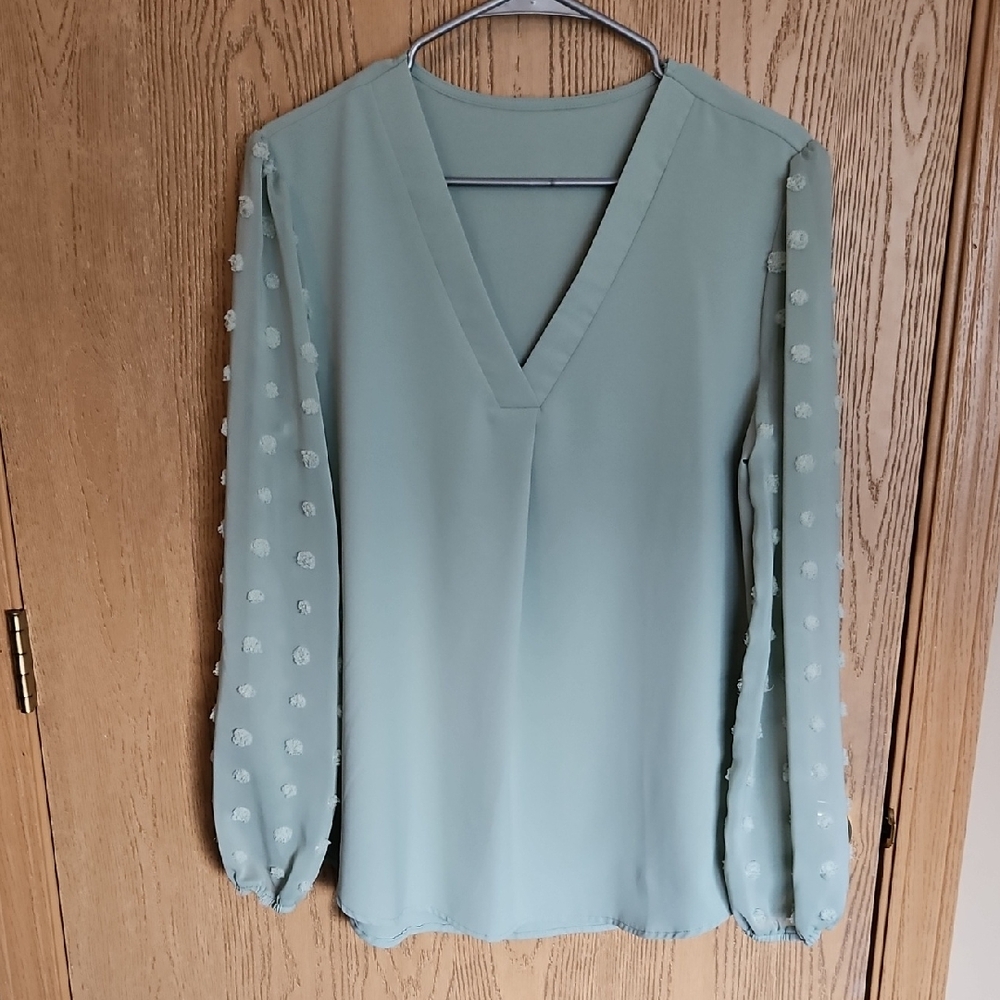 Elegant Mint Green V-Neck Blouse